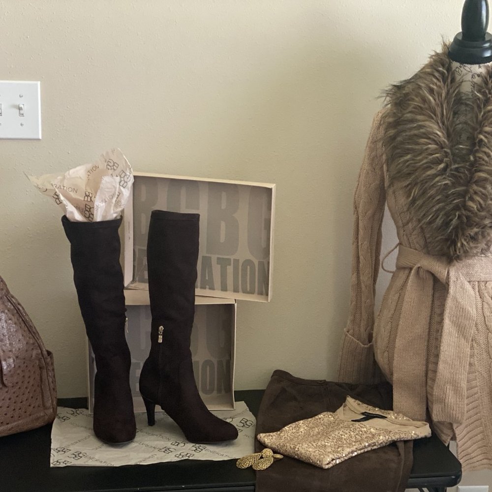 BCBG Tall Brown Suede Boots